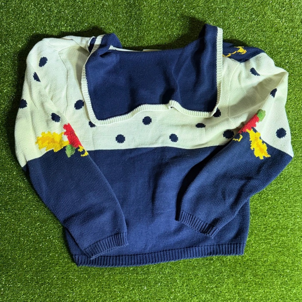 Vintage 1992 Susan Bristol Petites Floral Polka Dot Sailor Collar Cardigan L - Picture 6 of 7